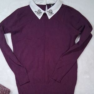 Milano Purple Sweater with Embellished White Collar